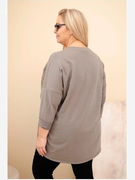 Dámska blúzka Plus Size bavlnená s vyhrnutým rukávom a lemovaním v panterke fango
