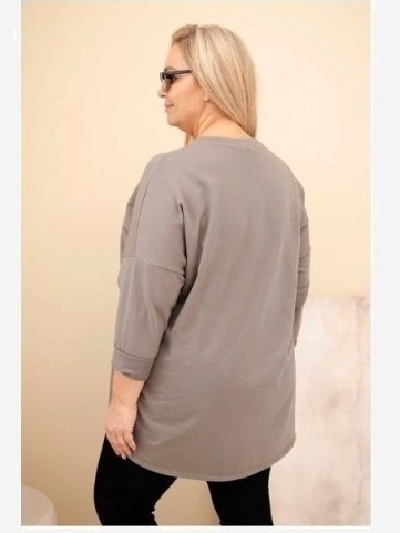Dámska blúzka Plus Size bavlnená s vyhrnutým rukávom a lemovaním v panterke fango