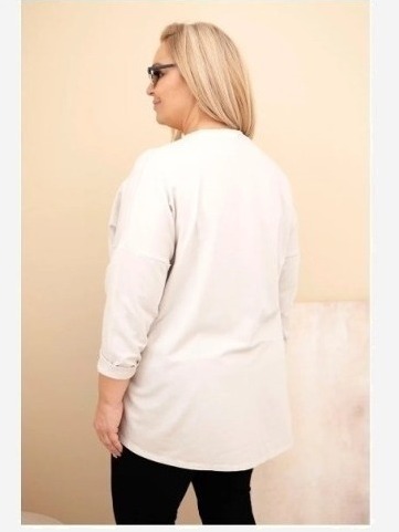 Dámska blúzka Plus Size bavlnená s vyhrnutým rukávom a lampasom v tigrovom vzore béžová