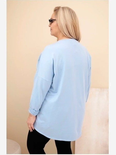 Dámska blúzka Plus Size bavlnená s vyhrnutým rukávom a leopardím pásom modrá