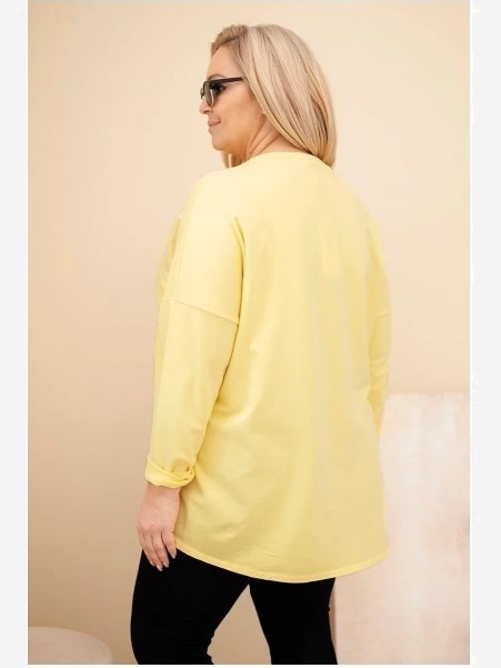 Dámska blúzka Plus Size bavlnená s vyhrnutým rukávom a lampasom v leopardom vzore žltá