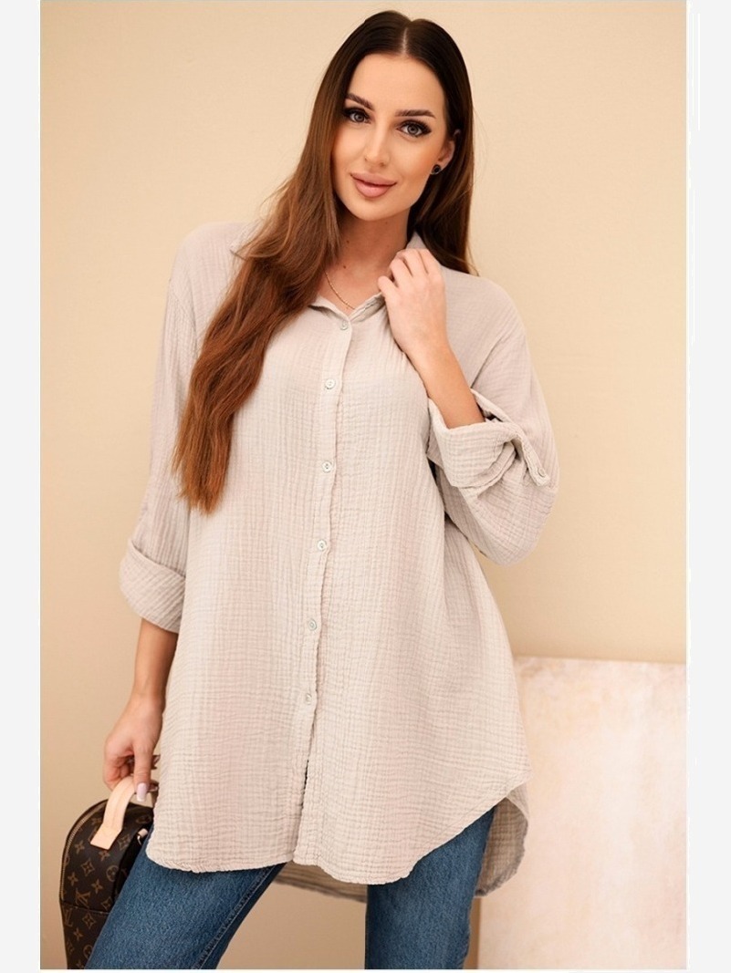 Košeľa bavlnená mušelínová Plus Size tmavohnedá