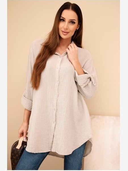 Košeľa bavlnená mušelínová Plus Size tmavohnedá