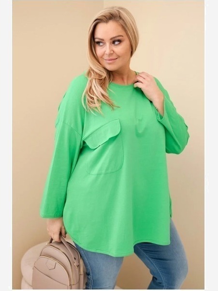 Dámska blúzka Plus Size s bavlnou, s vreckom a s podhodeným rukávom svetlozelená
