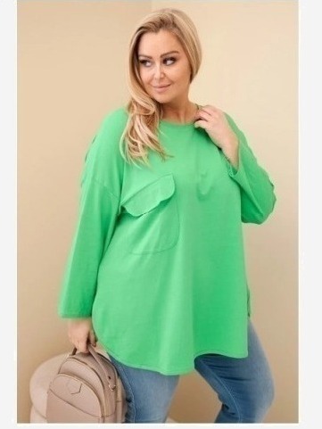 Dámska blúzka Plus Size s bavlnou, s vreckom a s podhodeným rukávom svetlozelená
