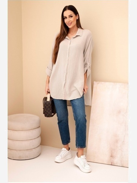 Košeľa bavlnená mušelínová Plus Size tmavohnedá
