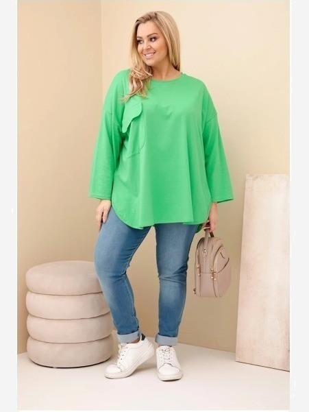 Dámska blúzka Plus Size s bavlnou, s vreckom a s podhodeným rukávom svetlozelená