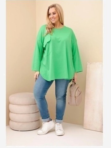 Dámska blúzka Plus Size s bavlnou, s vreckom a s podhodeným rukávom svetlozelená