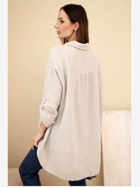 Košeľa bavlnená mušelínová Plus Size tmavohnedá