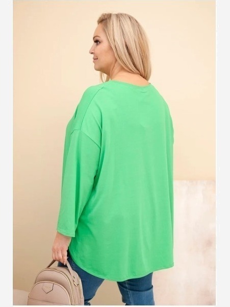 Dámska blúzka Plus Size s bavlnou, s vreckom a s podhodeným rukávom svetlozelená