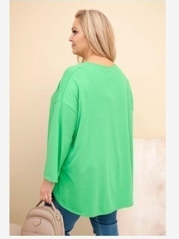 Dámska blúzka Plus Size s bavlnou, s vreckom a s podhodeným rukávom svetlozelená