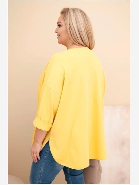 Dámska blúzka Plus Size s bavlnou, s vreckom a s podvihnutým rukávom žltá