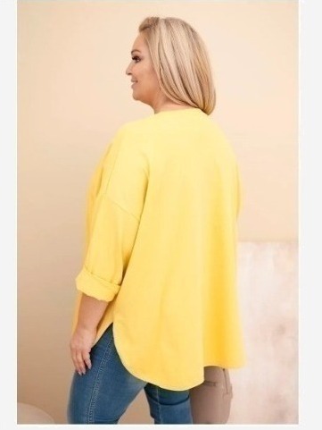 Dámska blúzka Plus Size s bavlnou, s vreckom a s podvihnutým rukávom žltá