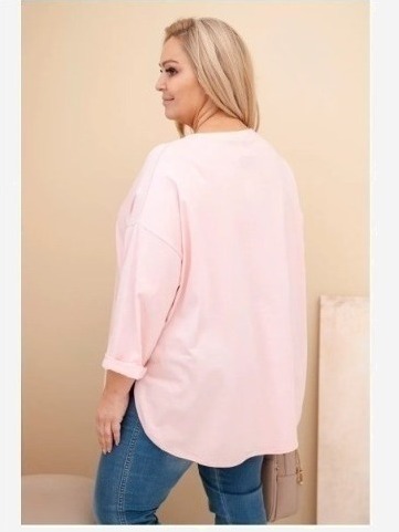 Dámska blúzka Plus Size s bavlnou, s vreckom a s rolovaným rukávom pudrová ružová