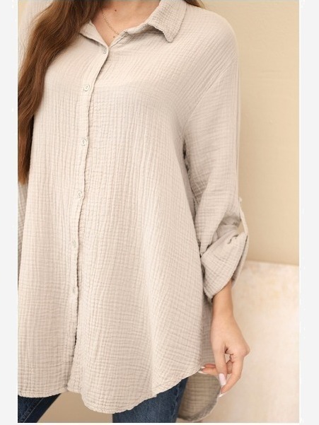 Košeľa bavlnená mušelínová Plus Size tmavohnedá
