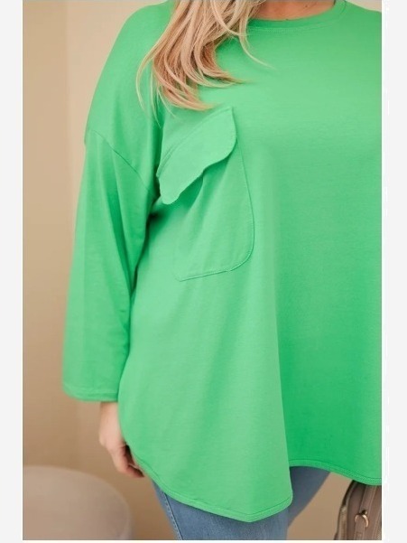 Dámska blúzka Plus Size s bavlnou, s vreckom a s podhodeným rukávom svetlozelená