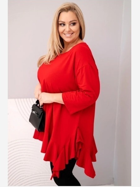 Dámska blúzka Plus Size s bavlnou, volánom a podhodenými rukávmi červená