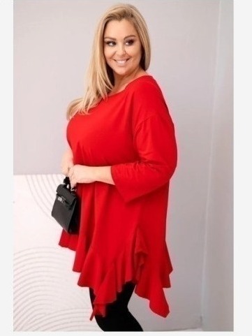 Dámska blúzka Plus Size s bavlnou, volánom a podhodenými rukávmi červená