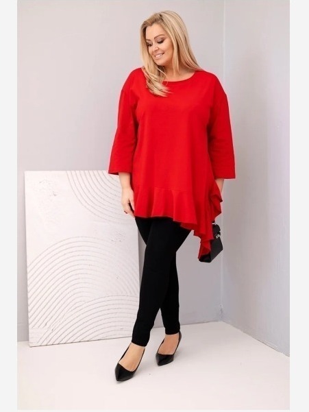 Dámska blúzka Plus Size s bavlnou, volánom a podhodenými rukávmi červená