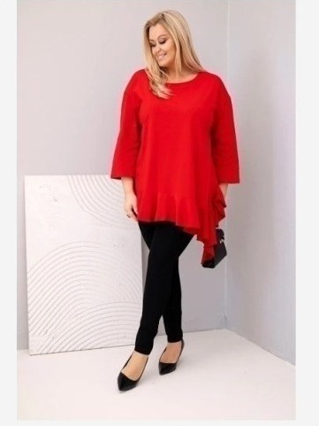 Dámska blúzka Plus Size s bavlnou, volánom a podhodenými rukávmi červená