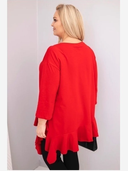 Dámska blúzka Plus Size s bavlnou, volánom a podhodenými rukávmi červená