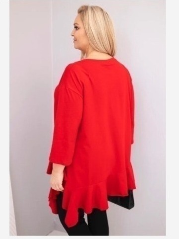 Dámska blúzka Plus Size s bavlnou, volánom a podhodenými rukávmi červená