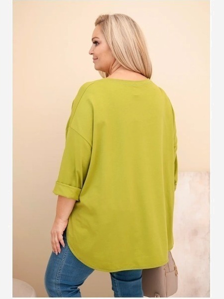 Dámska blúzka Plus Size z bavlnou s vreckom a podhodeným rukávom olivová
