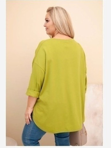 Dámska blúzka Plus Size z bavlnou s vreckom a podhodeným rukávom olivová