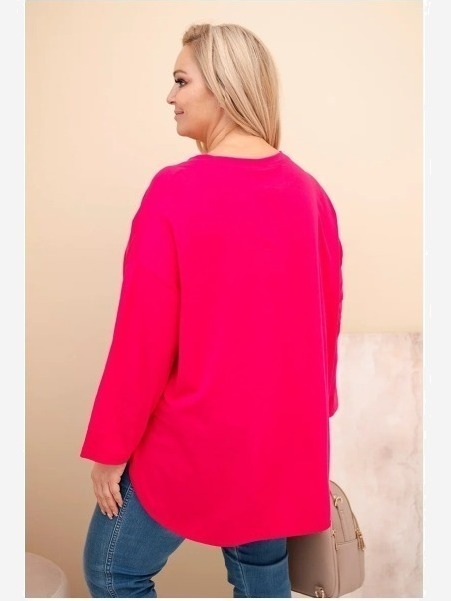Dámska blúzka Plus Size s bavlnou, s vreckom a s podhnutým rukávom fuksia