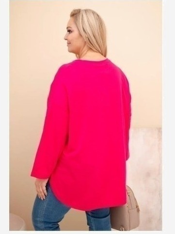 Dámska blúzka Plus Size s bavlnou, s vreckom a s podhnutým rukávom fuksia