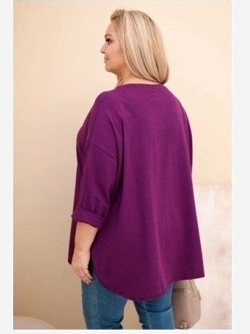 Dámska blúzka Plus Size s bavlnou, s vreckom a s rukávom srolovaným tmavo fialová