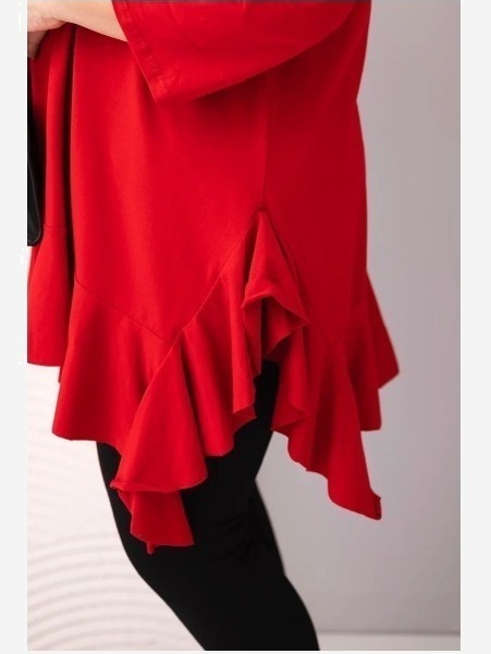 Dámska blúzka Plus Size s bavlnou, volánom a podhodenými rukávmi červená