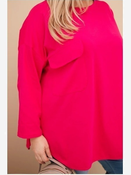 Dámska blúzka Plus Size s bavlnou, s vreckom a s podhnutým rukávom fuksia