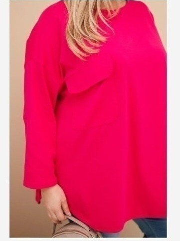 Dámska blúzka Plus Size s bavlnou, s vreckom a s podhnutým rukávom fuksia