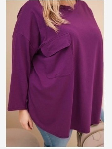 Dámska blúzka Plus Size s bavlnou, s vreckom a s rukávom srolovaným tmavo fialová