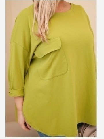 Dámska blúzka Plus Size z bavlnou s vreckom a podhodeným rukávom olivová