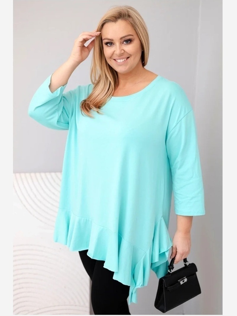 Dámska blúzka Plus Size s bavlnou, volánom a podhnutým rukávom mätová