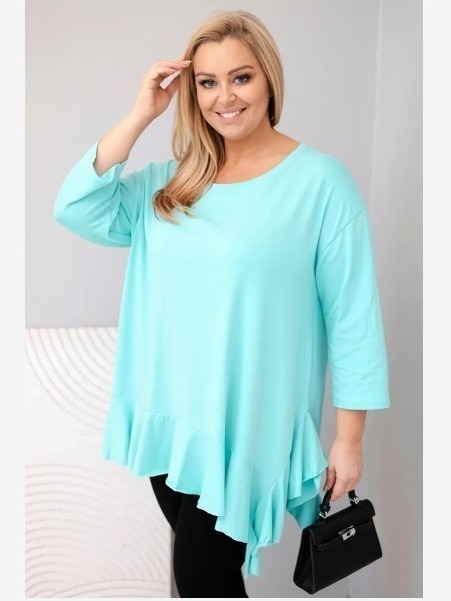 Dámska blúzka Plus Size s bavlnou, volánom a podhnutým rukávom mätová