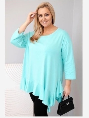 Dámska blúzka Plus Size s bavlnou, volánom a podhnutým rukávom mätová