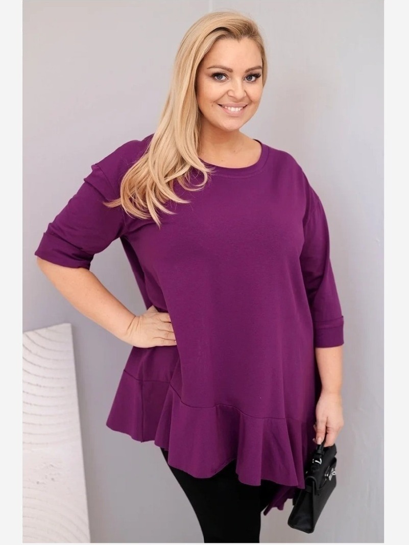 Dámska blúzka Plus Size s bavlnou, volánom a podhnutým rukávom tmavozelená