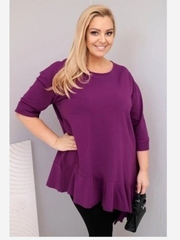 Dámska blúzka Plus Size s bavlnou, volánom a podhnutým rukávom tmavozelená