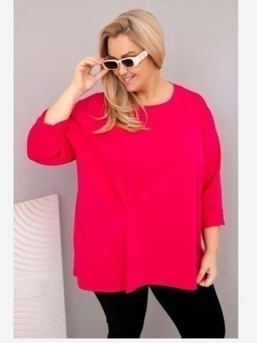 Dámska blúzka plus size s bavlnou a dlhým rukávom a nariasením fuchsie