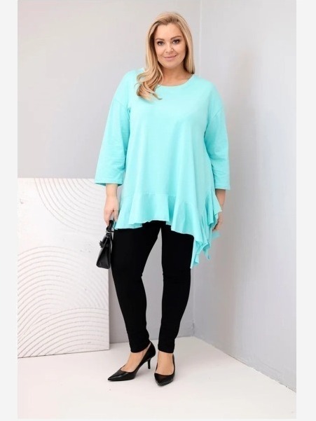 Dámska blúzka Plus Size s bavlnou, volánom a podhnutým rukávom mätová