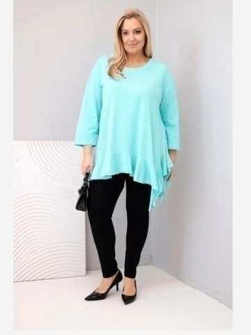 Dámska blúzka Plus Size s bavlnou, volánom a podhnutým rukávom mätová