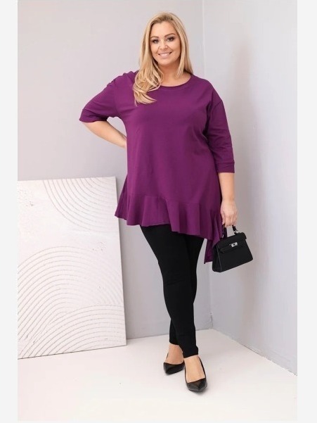 Dámska blúzka Plus Size s bavlnou, volánom a podhnutým rukávom tmavozelená