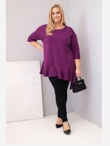 Dámska blúzka Plus Size s bavlnou, volánom a podhnutým rukávom tmavozelená