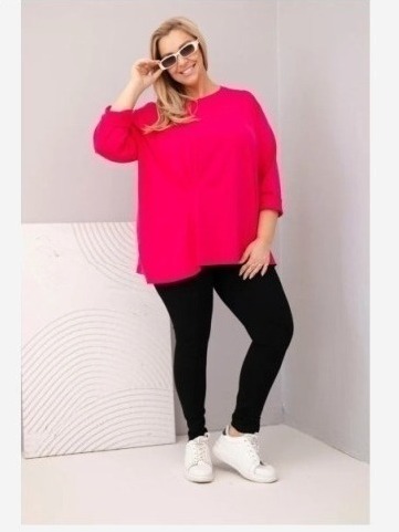 Dámska blúzka plus size s bavlnou a dlhým rukávom a nariasením fuchsie
