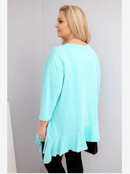 Dámska blúzka Plus Size s bavlnou, volánom a podhnutým rukávom mätová