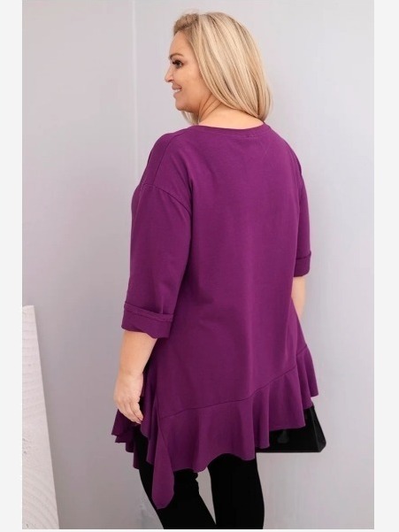 Dámska blúzka Plus Size s bavlnou, volánom a podhnutým rukávom tmavozelená