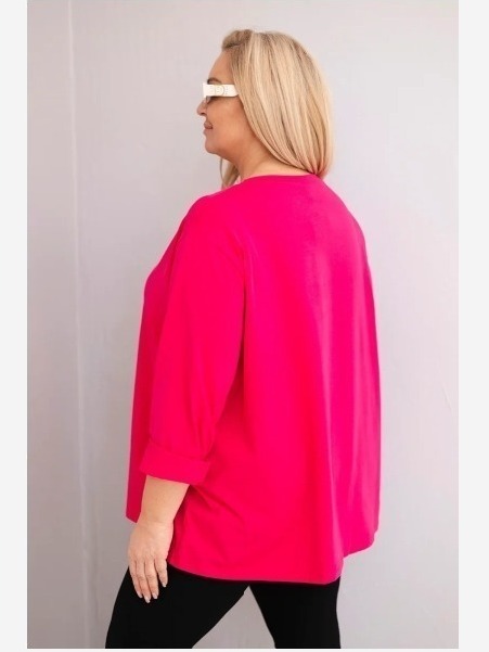 Dámska blúzka plus size s bavlnou a dlhým rukávom a nariasením fuchsie